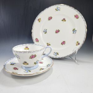 Shelley China Trio Rose Pansy Forget Me Nots Lunch Plate, Tea Cup & Saucer Set